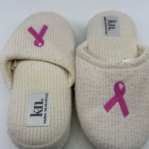 Karen Neuburger Cream Slippers with Purple Ribbon
